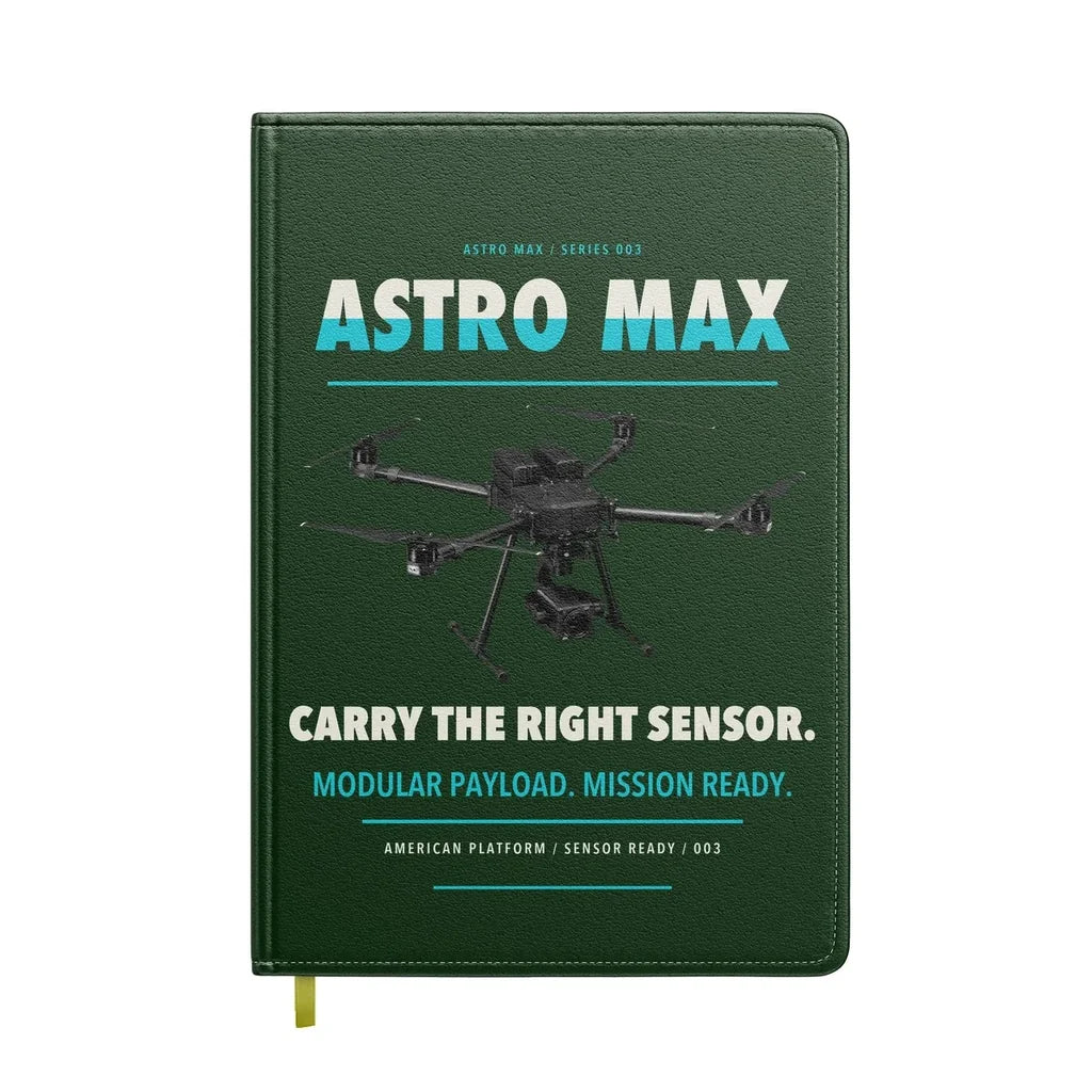 Freefly Astro Max design on dark green notebook