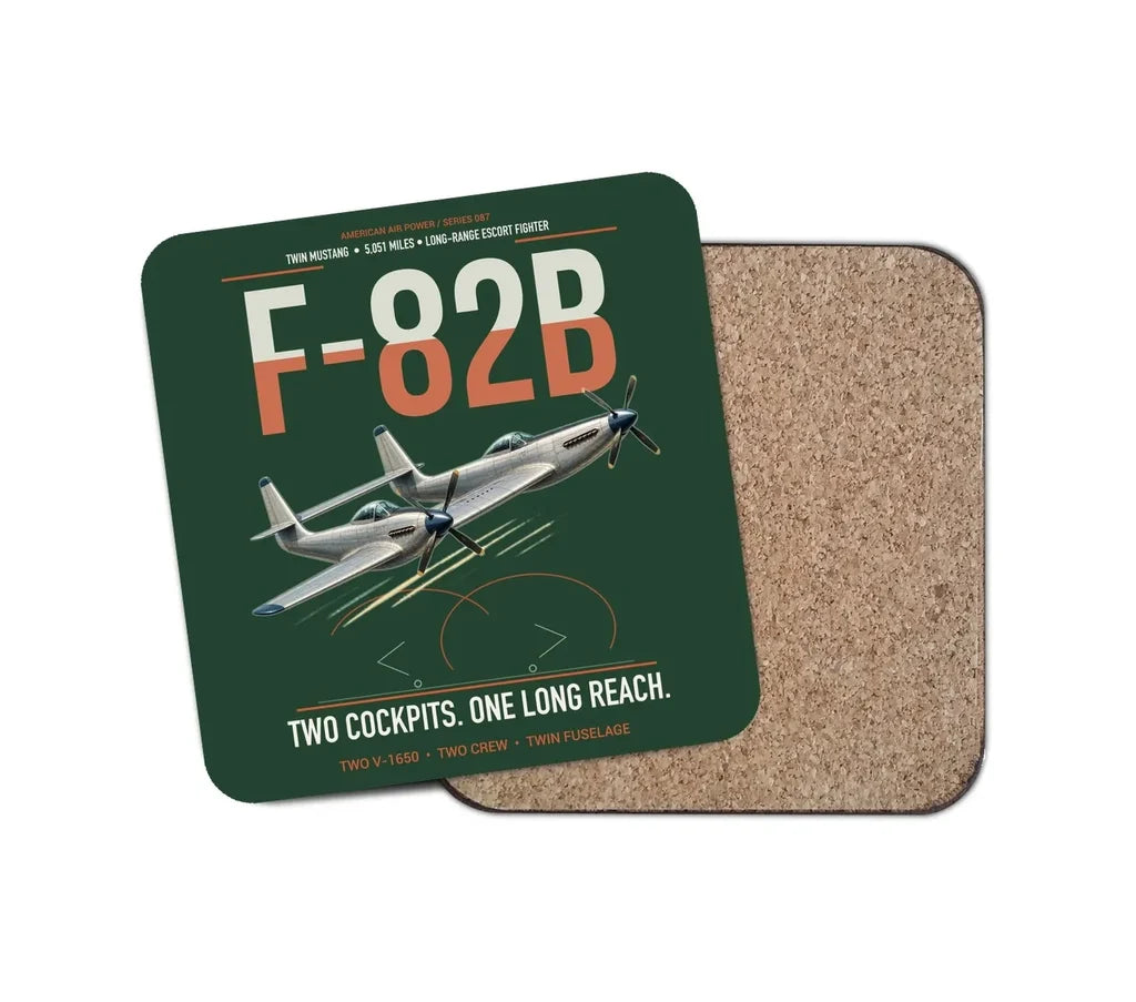 F-82B Twin Mustang design on dark green 1 piece coaster