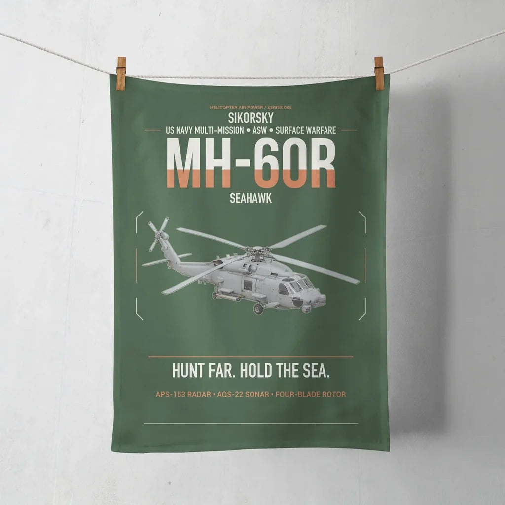 Sikorsky MH-60R Seahawk design on dark green towel