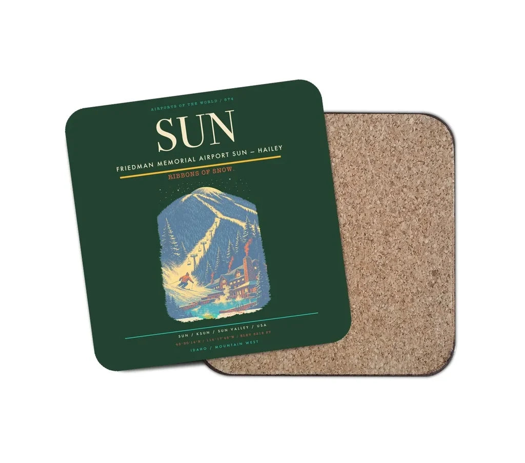 Friedman Memorial Airport (SUN) design on dark green 1 piece coaster