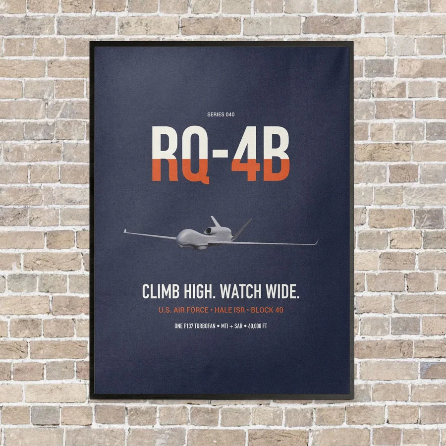 RQ-4B Global Hawk vertical canvas print - framed - navy blue background