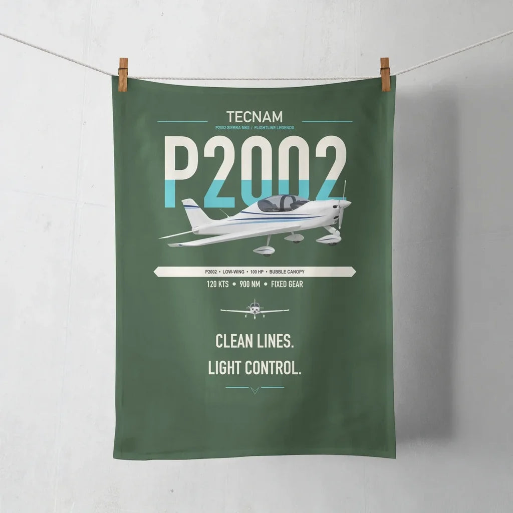 Tecnam P2002 Sierra MkII design on dark green towel