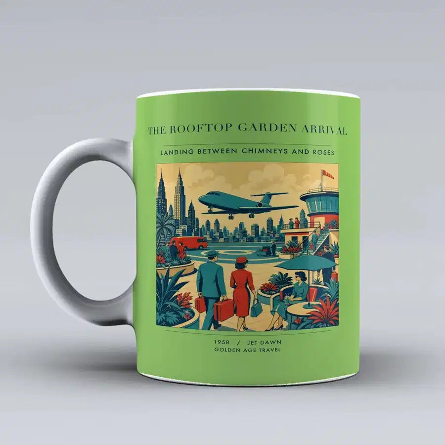 VINTAGE G4371 - The Rooftop Garden Arrival - Ceramic Mug design on lightgreen