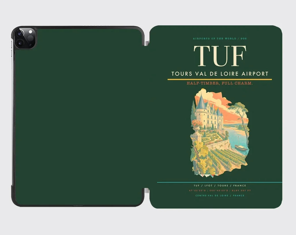 Tours Val de Loire Airport (TUF) design on dark green ipad tablet case
