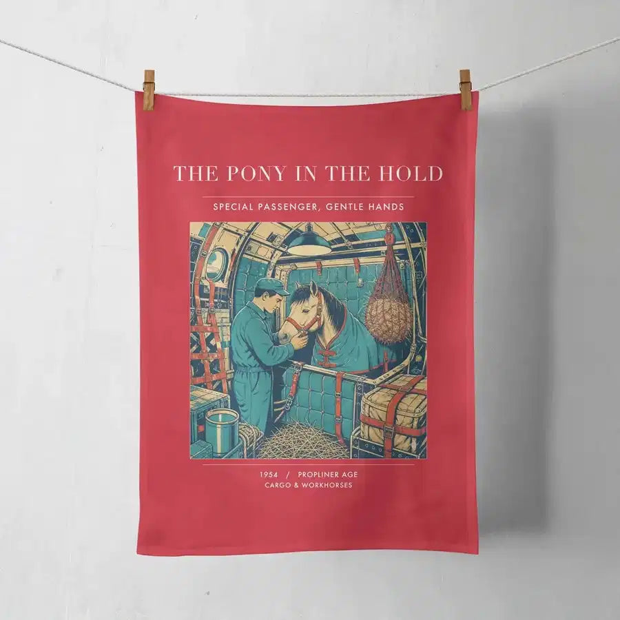 VINTAGE G4235 - The Pony In The Hold - Designed Towels design on red