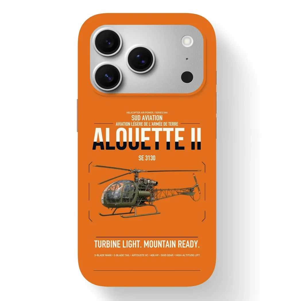 Sud Aviation SE 3130 Alouette II design on orange magsafe iphone case, for iPhone 17 Pro