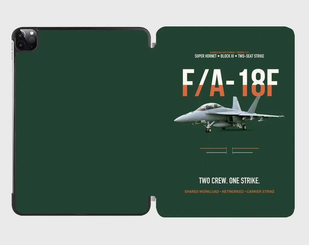 F-A-18F Super Hornet Block III Two Crew One Strike design on dark green ipad tablet case