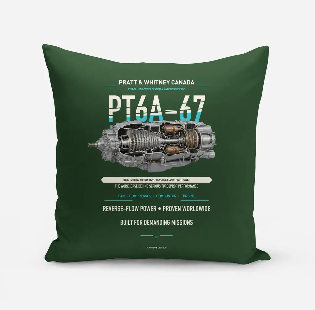 PT6A-67 design on dark green pillow