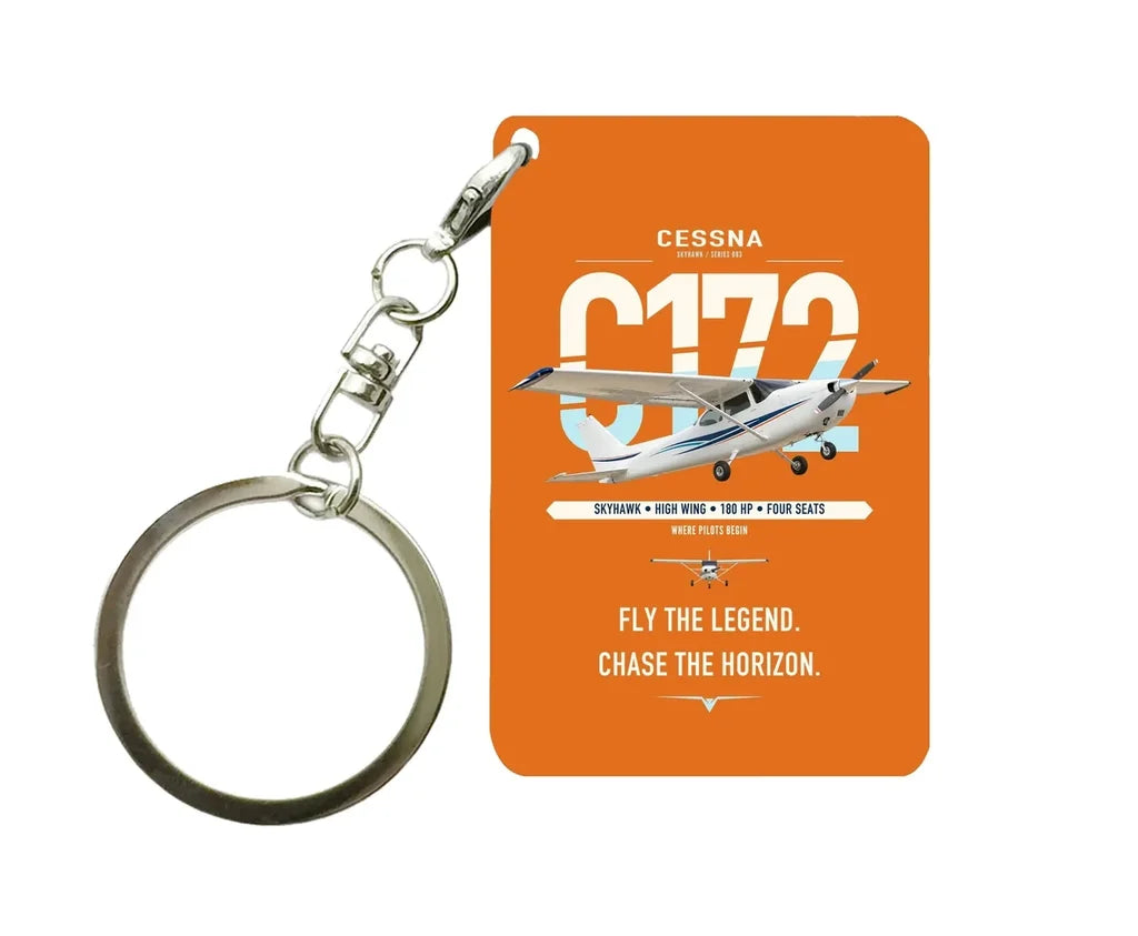 Cessna 172 Skyhawk design on orange designed key chain, double-side print