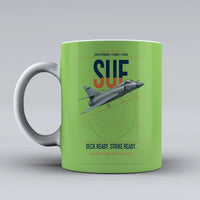 Thumbnail for Dassault Super Étendard design on light green ceramic mug, double-side print