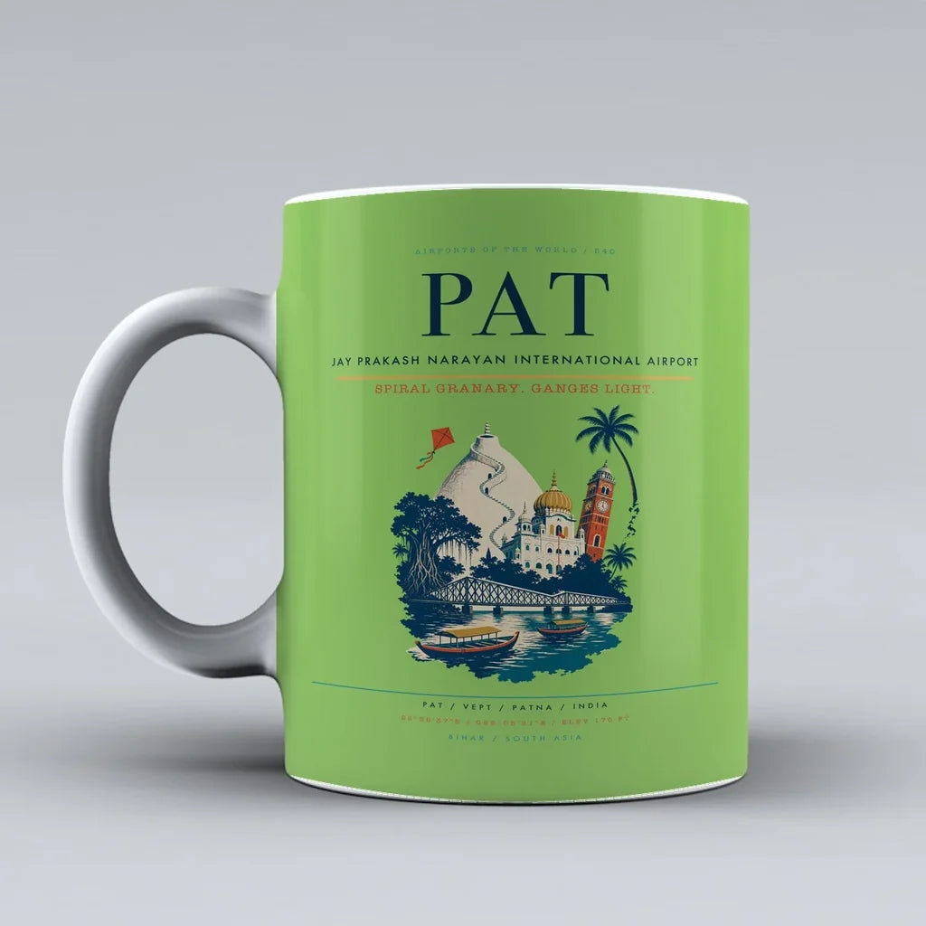 Prakash Narayan International Airport PAT Mug design on light green jay