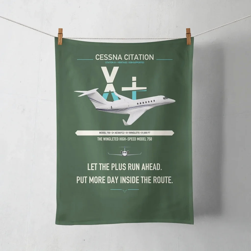 Cessna Citation X+ design on dark green towel