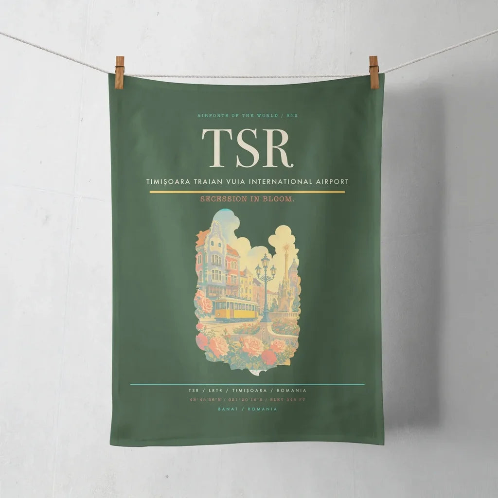 Timișoara Traian Vuia International Airport (TSR) design on dark green towel