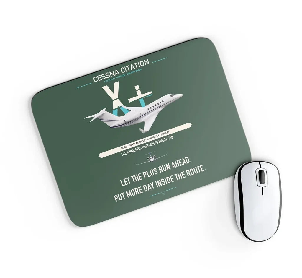 Cessna Citation X+ design on dark green rectangle mouse pad
