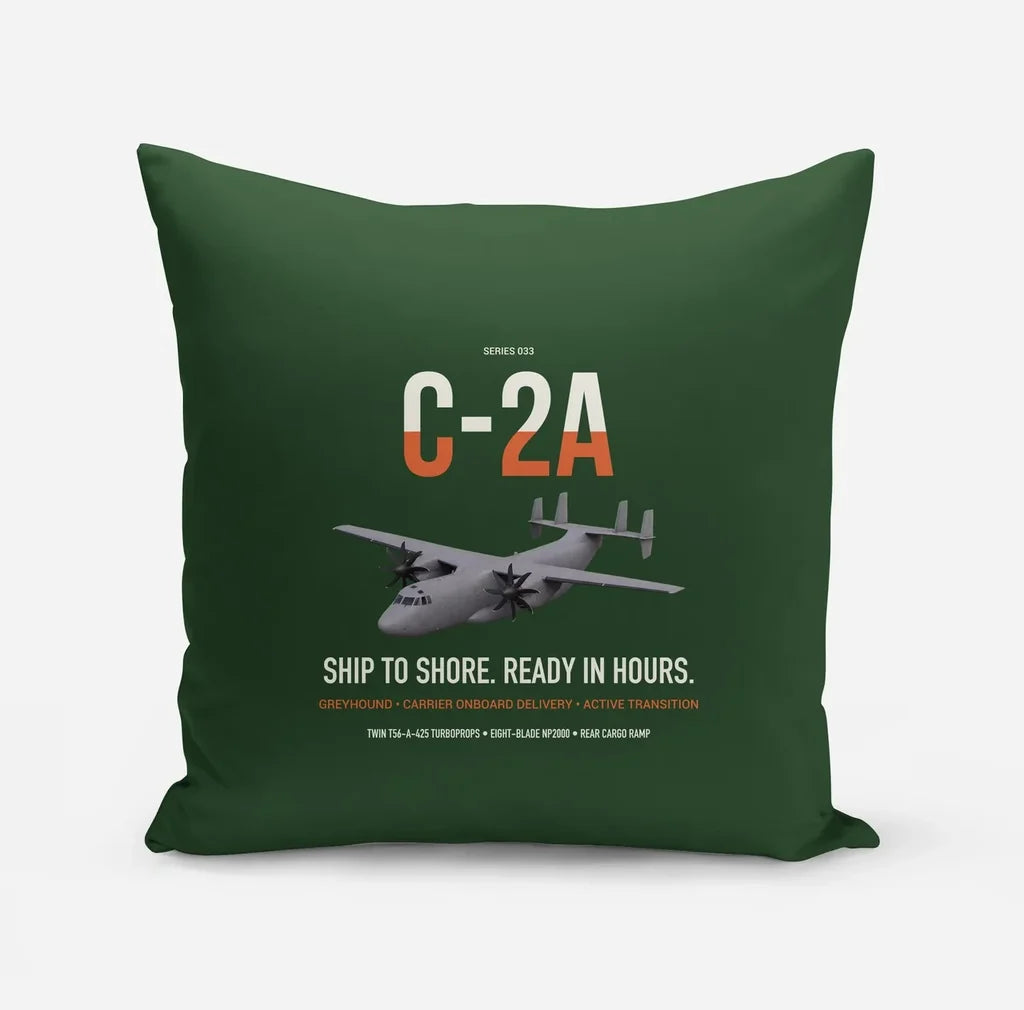 C-2A Greyhound design on dark green pillow