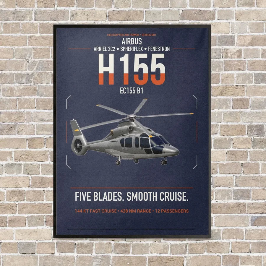 Airbus H155 EC155 B1 vertical canvas print - framed - navy blue background