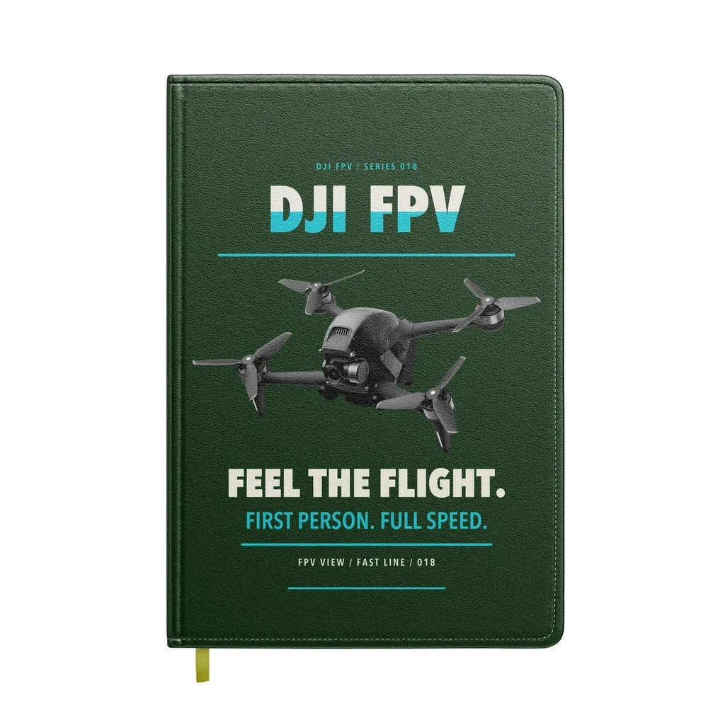 DJI FPV design on dark green notebook