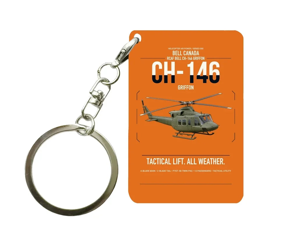 Bell Canada CH-146 Griffon design on orange designed key chain, double-side print