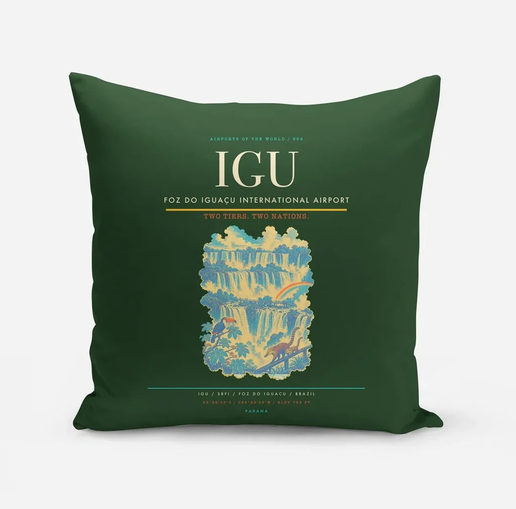Foz do Iguaçu International Airport (IGU) design on dark green pillow