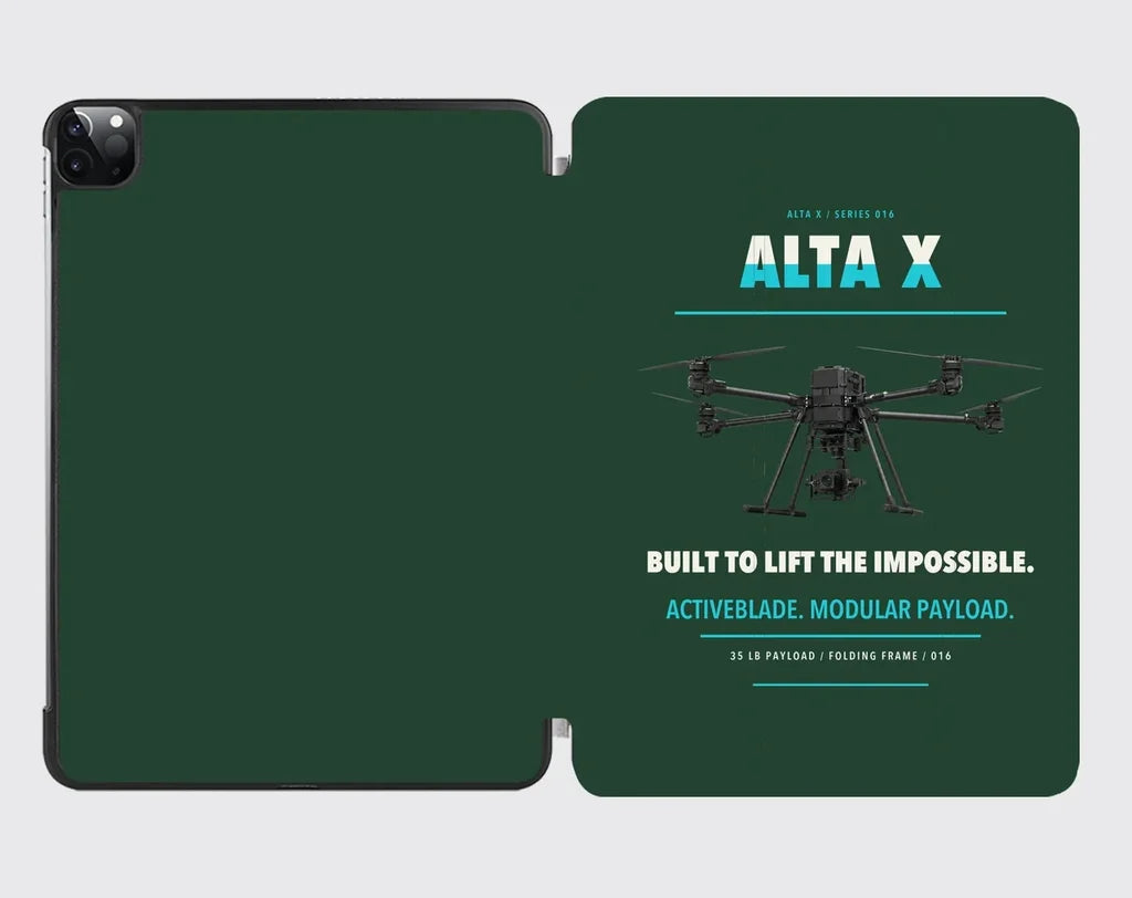 Freefly Alta X design on dark green ipad tablet case