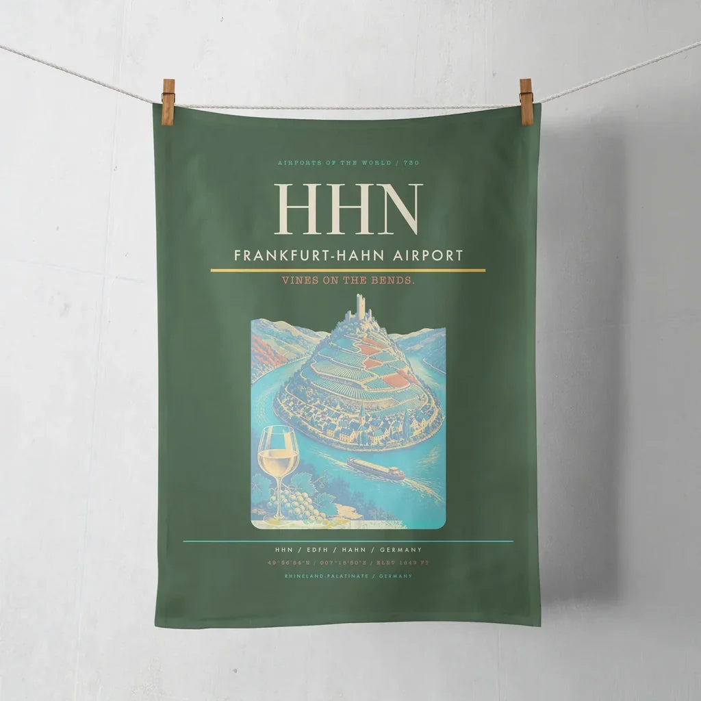 Frankfurt-Hahn Airport (HHN) design on dark green towel