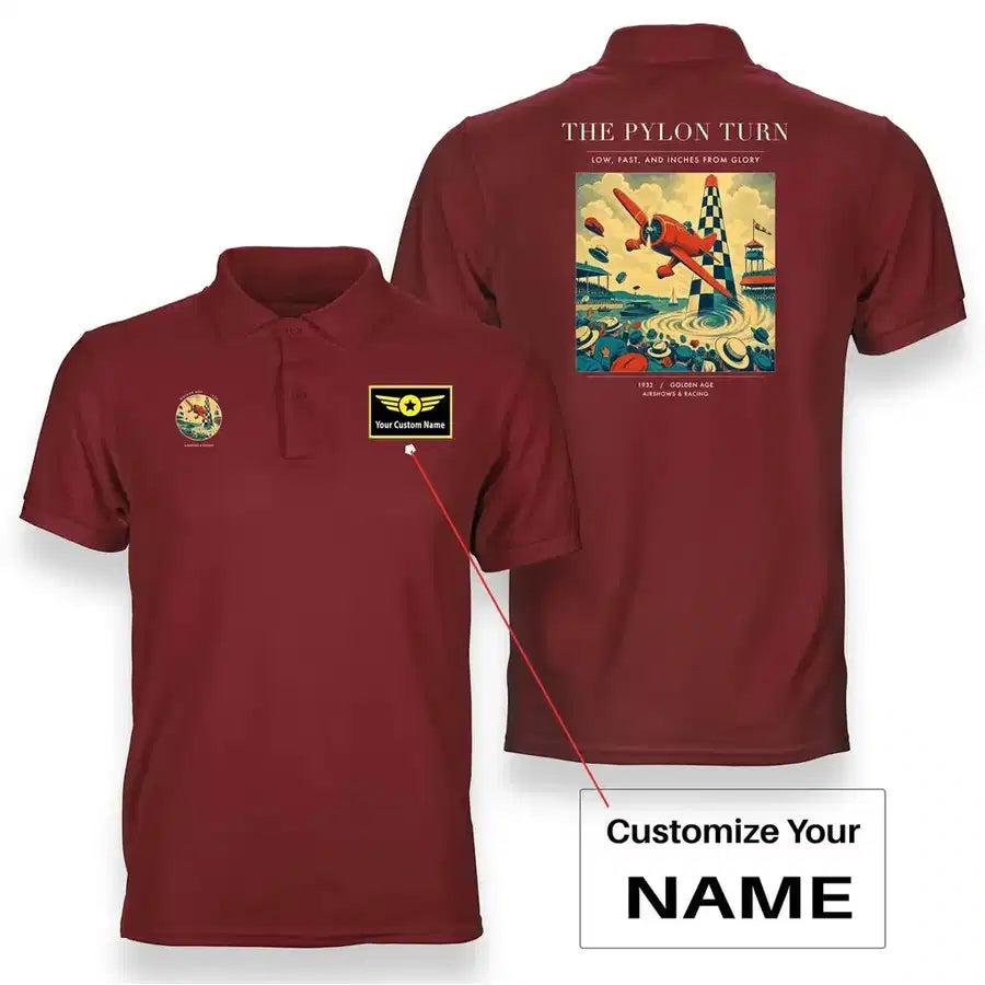 VINTAGE G4156 - The Pylon Turn - Double-Side Polo T-Shirt design on red+name