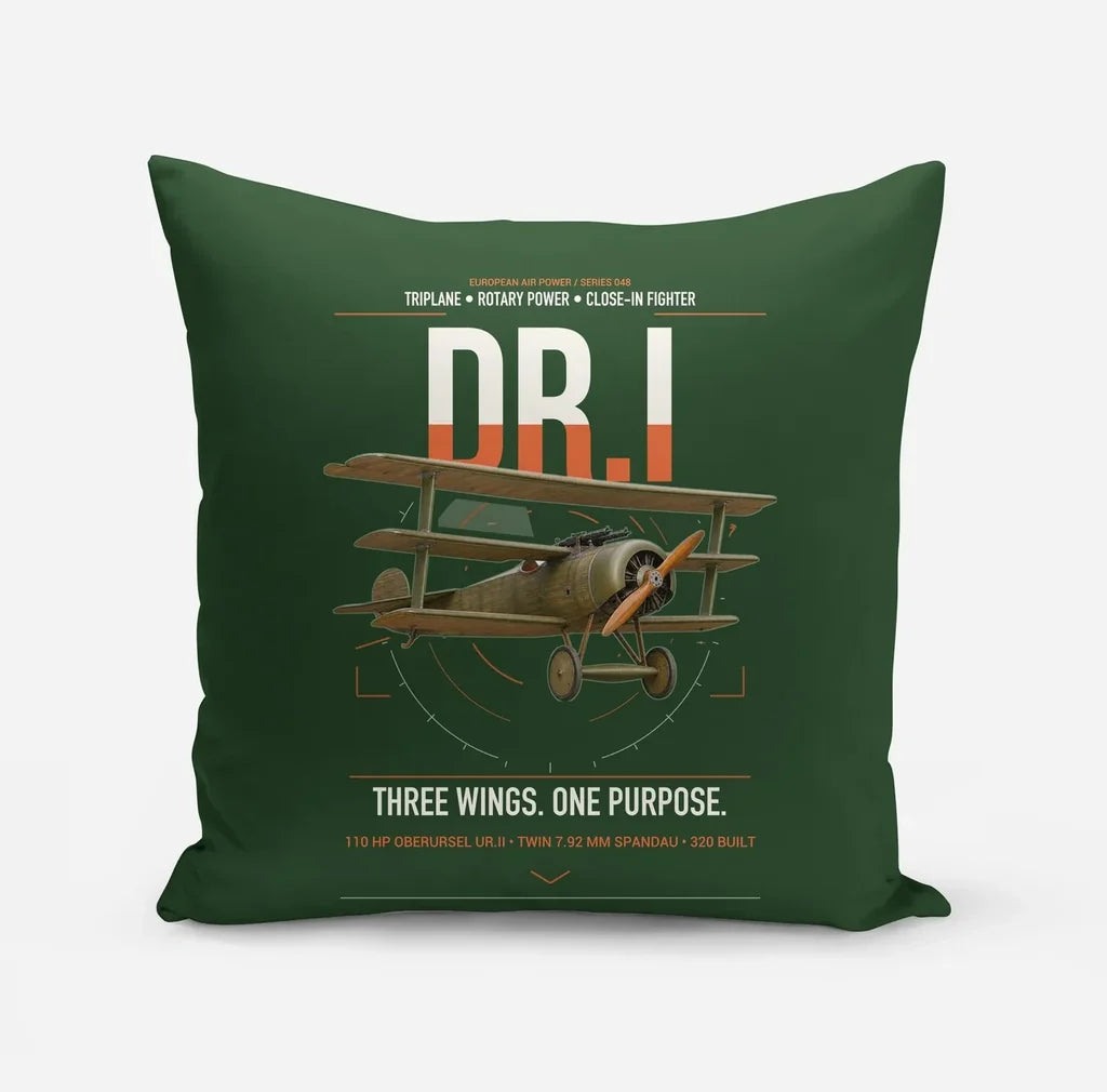 Fokker Dr.I design on dark green pillow