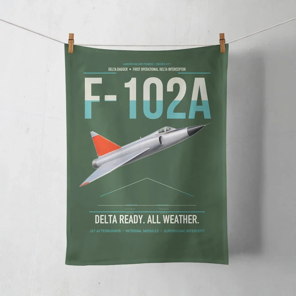 F-102A Delta Dagger design on dark green towel
