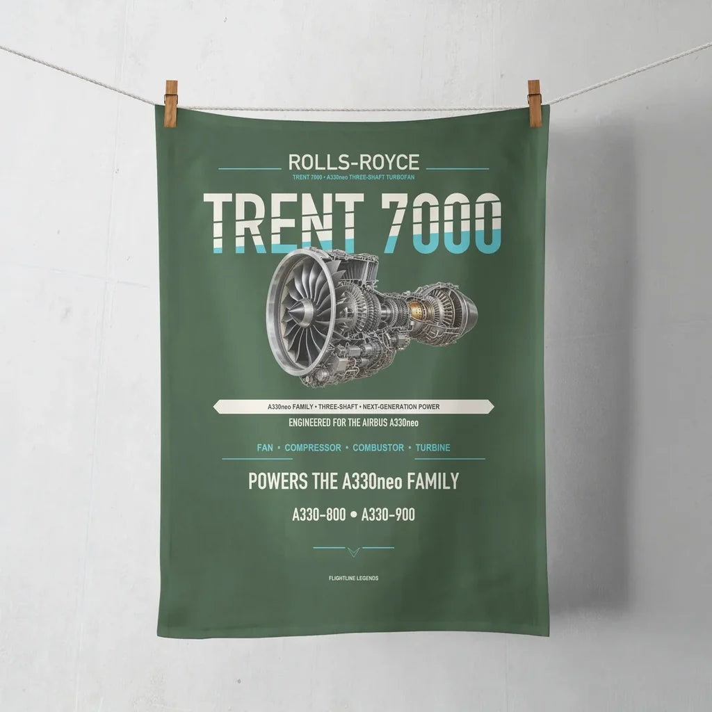 TRENT 7000 design on dark green towel