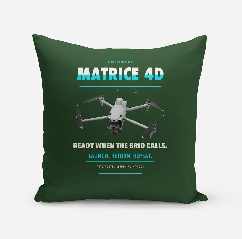 DJI Matrice 4D design on dark green pillow
