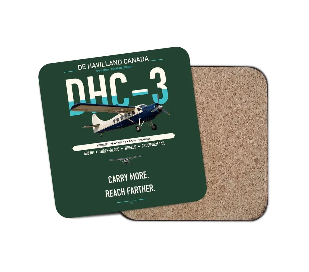 DHC-3 Otter design on dark green 1 piece coaster