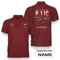 Thumbnail for PZL P.11c design on red+name double-side polo t-shirt, double-side print