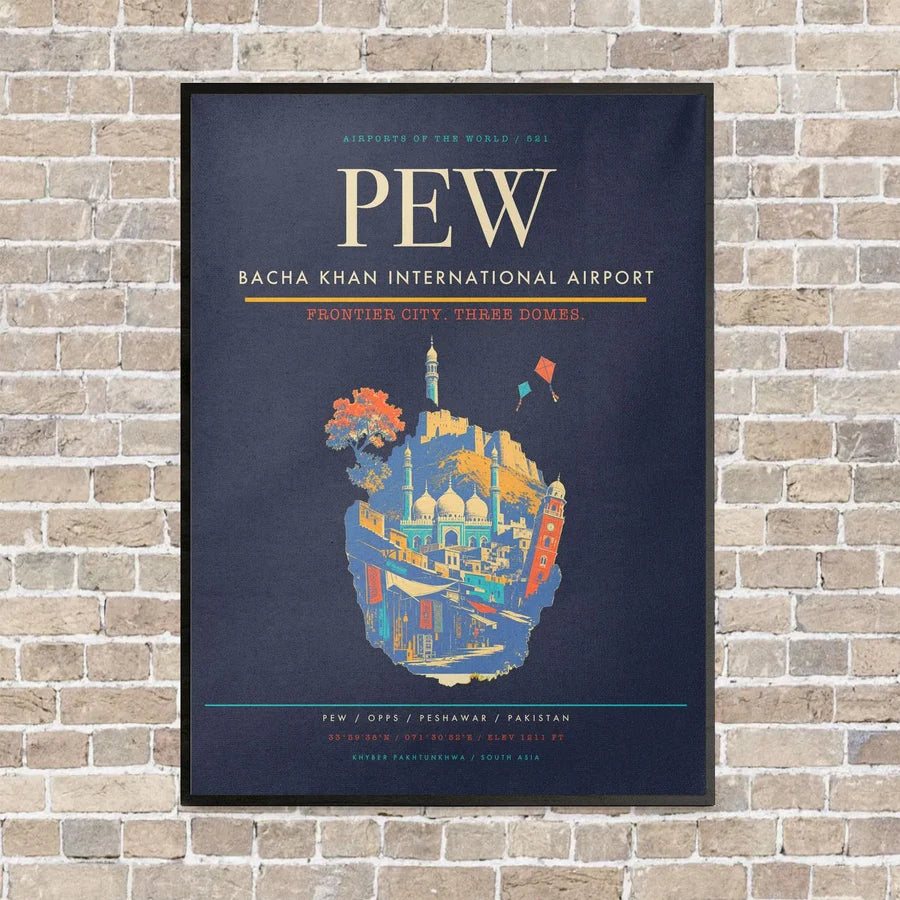 Bacha Khan International Airport PEW - Canvas Framed - Navy Blue