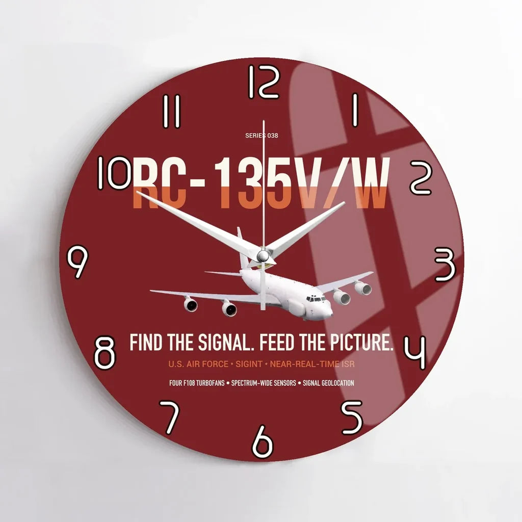 RC-135V W Rivet Joint design on dark red no frame wall clock