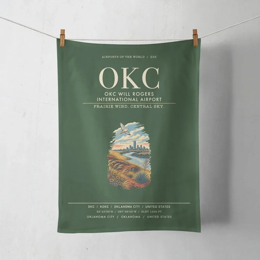 OKC Will Rogers International Airport (OKC) design on dark green towel