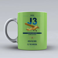 Thumbnail for Piper J-3 Cub design on light green ceramic mug, double-side print