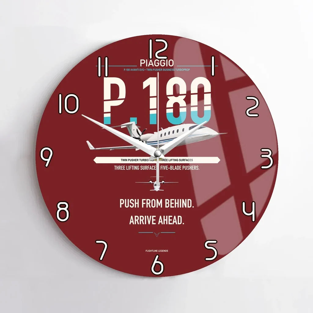 Piaggio P.180 Avanti EVO design on dark red no frame wall clock