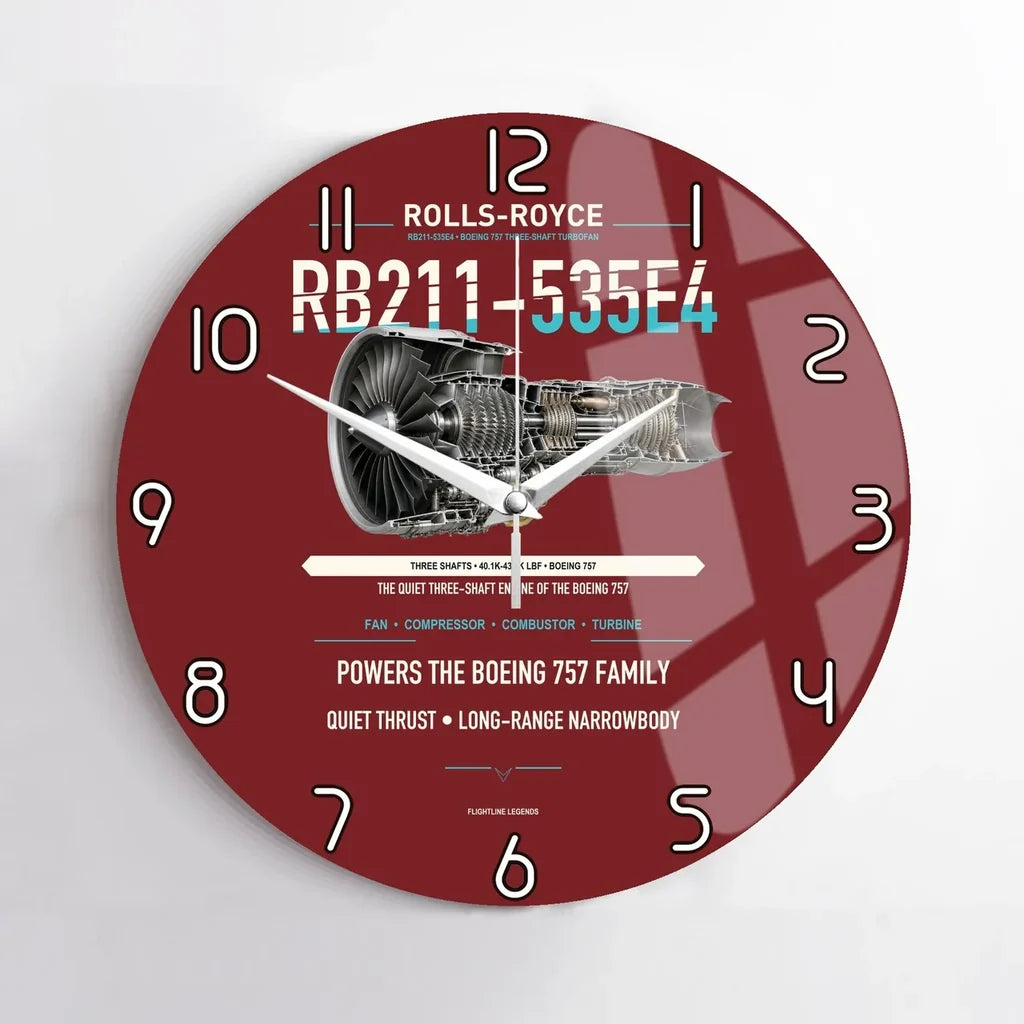 RB211-535E4 design on dark red no frame wall clock