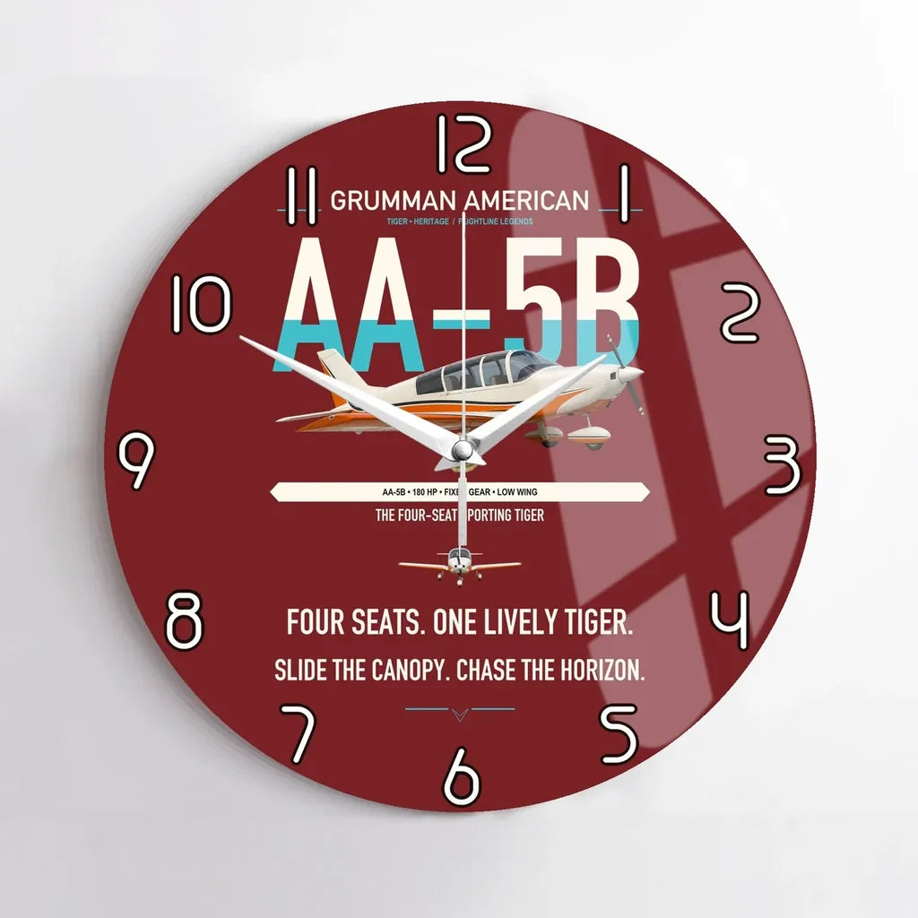 Grumman American AA-5B Tiger design on dark red no frame wall clock
