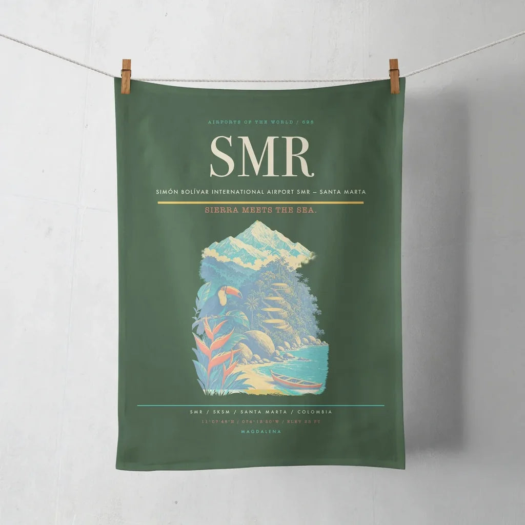 Simón Bolívar International Airport (SMR) design on dark green towel