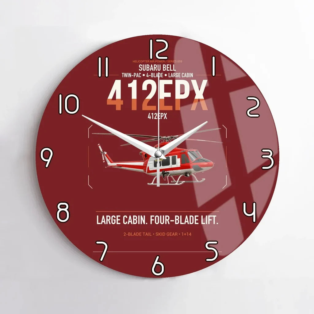SUBARU Bell 412EPX design on dark red no frame wall clock