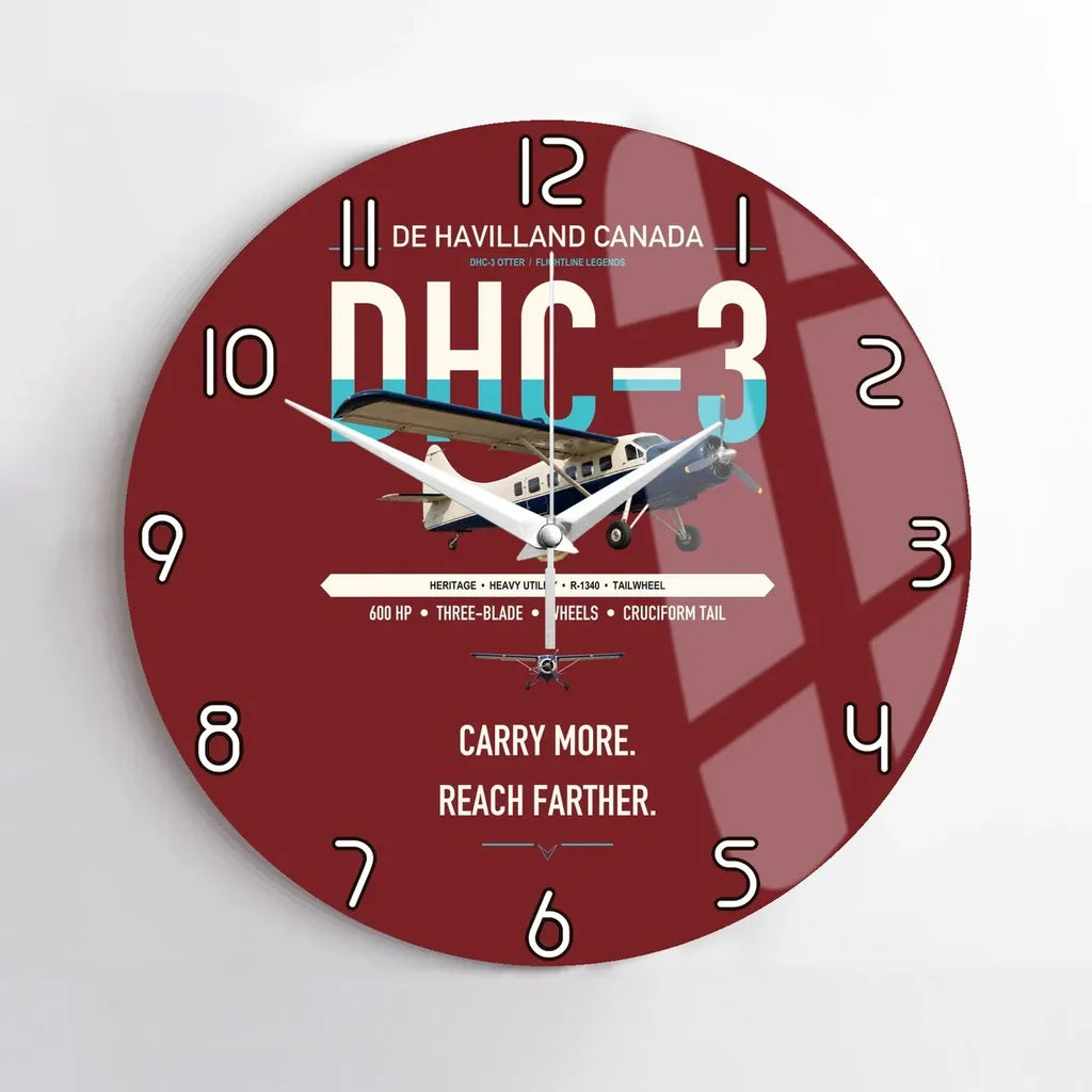 DHC-3 Otter design on dark red no frame wall clock
