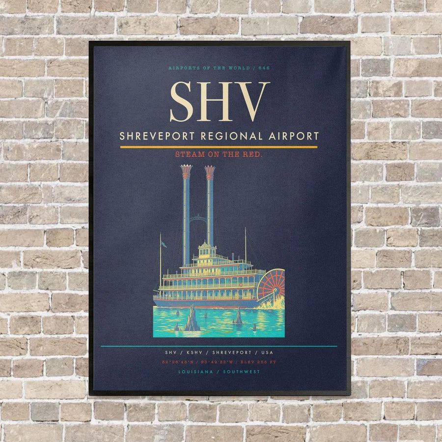 Shreveport Regional Airport SHV vertical canvas print - framed - navy blue background