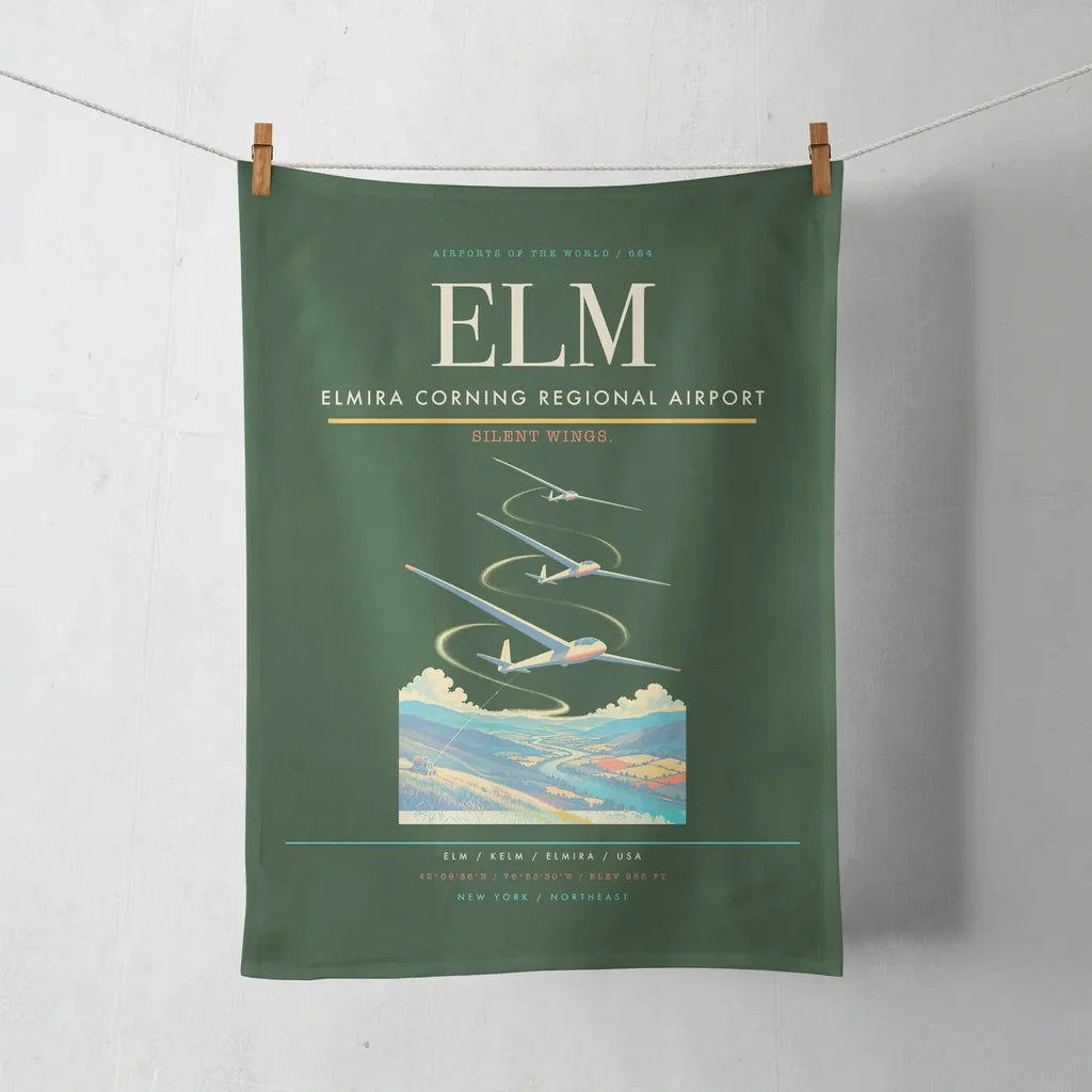 Elmira Corning Regional Airport (ELM) design on dark green towel