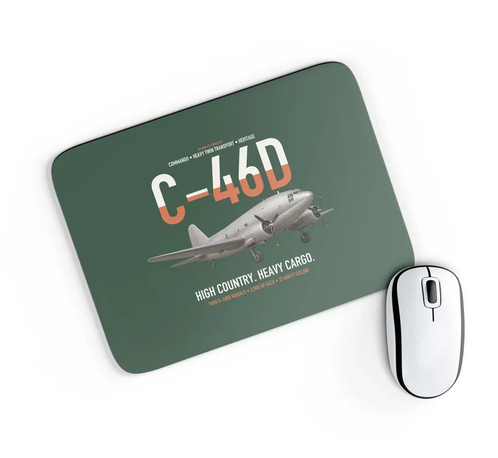 C-46D Commando design on dark green rectangle mouse pad