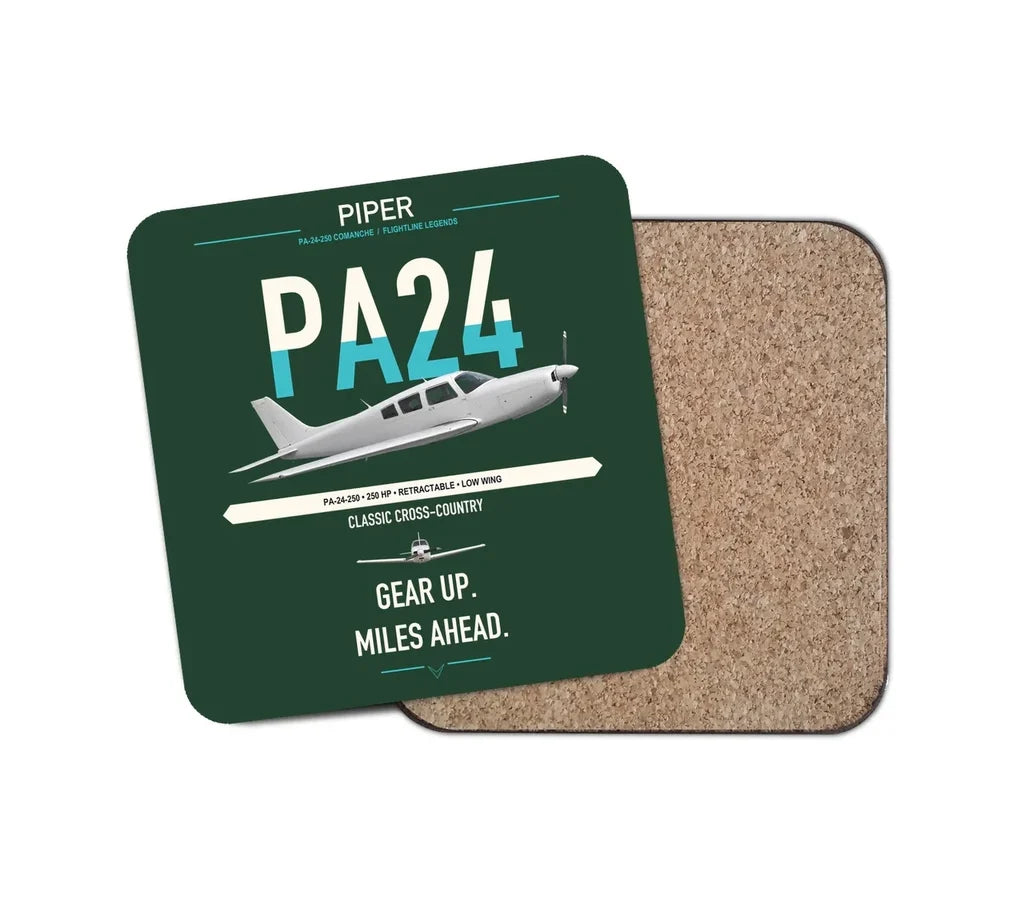 Piper PA-24-250 Comanche 250 design on dark green 1 piece coaster