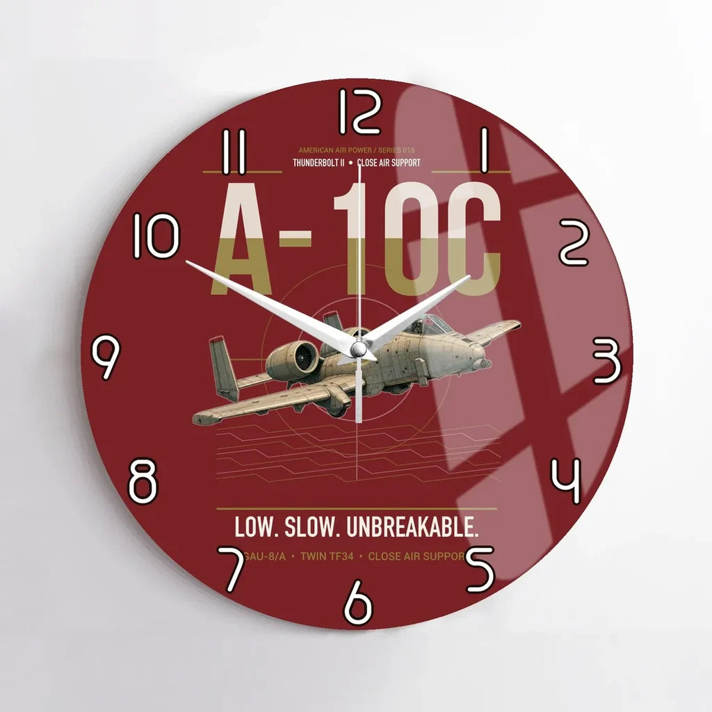 A-10C Thunderbolt II design on dark red no frame wall clock