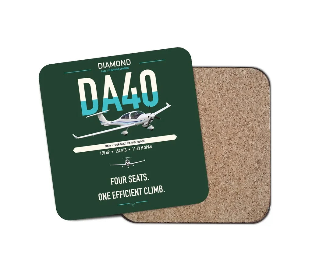 Diamond DA40 design on dark green 1 piece coaster
