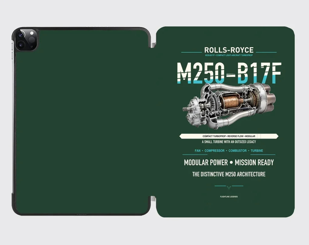 M250-B17F design on dark green ipad tablet case