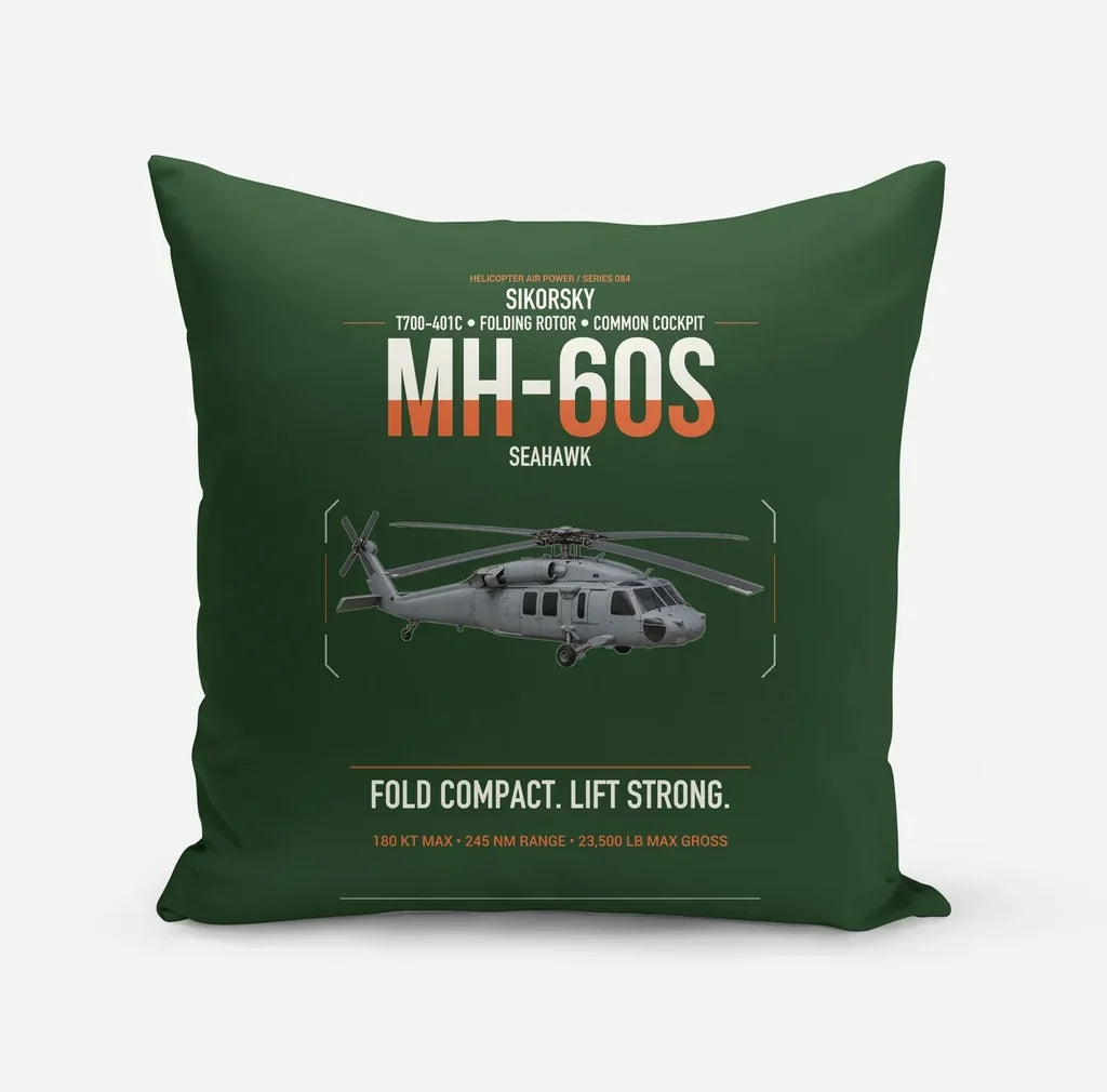 Sikorsky MH-60S Seahawk design on dark green pillow